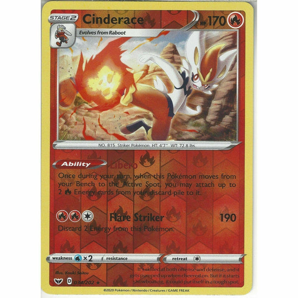 034/202 Cinderace | Rare Reverse Holo Card Pokemon TCG Sword &amp;amp; Shield (Base Set) - Recaptured LTD