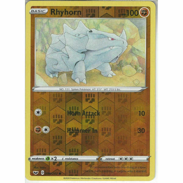 096/202 Rhyhorn | Common Reverse Holo Card Pokemon TCG Sword &amp;amp; Shield (Base Set) - Recaptured LTD