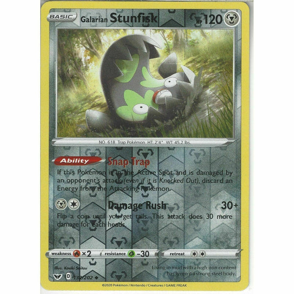 132/202 Galarian Stunfisk Uncommon Reverse Holo Pokemon Sword &amp;amp; Shield Base Set - Recaptured LTD