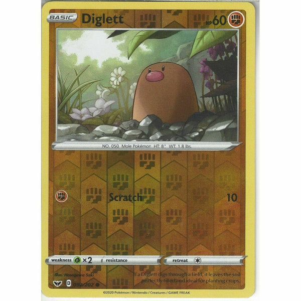 092/202 Diglett | Common Reverse Holo Card Pokemon TCG Sword &amp;amp; Shield Base Set - Recaptured LTD