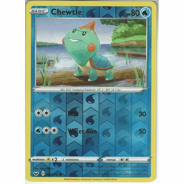 060/202 Chewtle | Common Reverse Holo Card  Pokemon TCG Sword &amp;amp; Shield Base Set - Recaptured LTD
