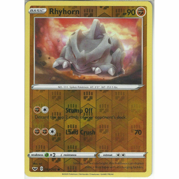 097/202 Rhyhorn | Common Reverse Holo Card Pokemon TCG Sword &amp;amp; Shield (Base Set) - Recaptured LTD