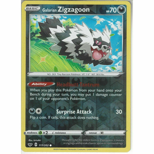 117/202 Galarian Zigzagoon | Common Reverse Holo Pokemon Sword &amp;amp; Shield Base Set - Recaptured LTD