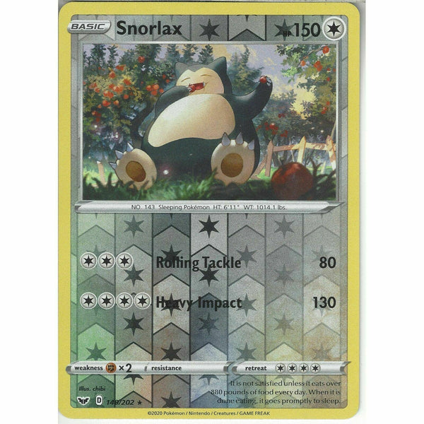 140/202 Snorlax | Rare Reverse Holo Card Pokemon TCG Sword and Shield (Base Set) - Recaptured LTD