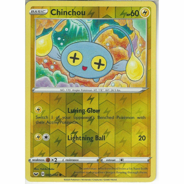 068/202 Chinchou | Common Reverse Holo Card Pokemon TCG Sword &amp;amp; Shield Base Set - Recaptured LTD