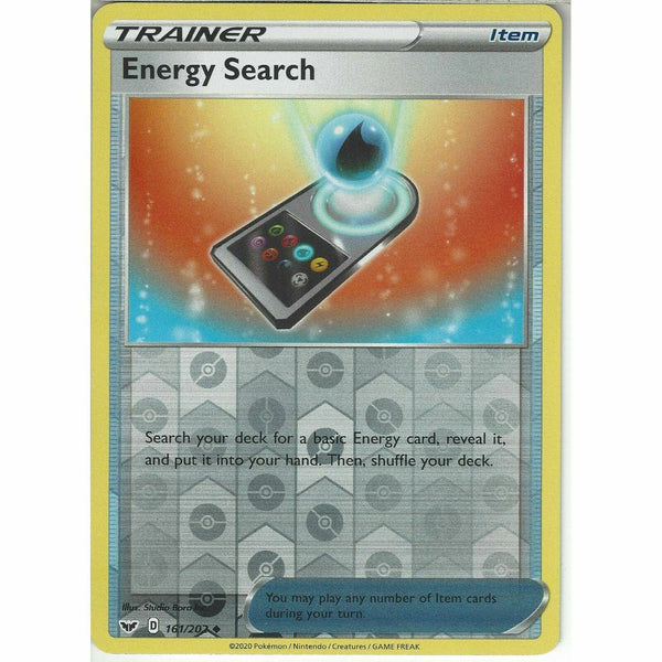 161/202 Energy Search Uncommon Reverse Holo Card Pokemon Sword &amp;amp; Shield Base Set - Recaptured LTD