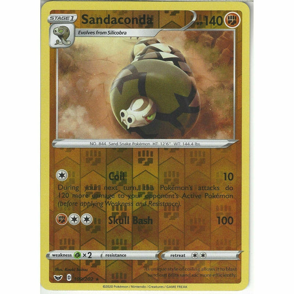109/202 Sandaconda | Rare Reverse Holo Card Pokemon Sword and Shield (Base Set) - Recaptured LTD