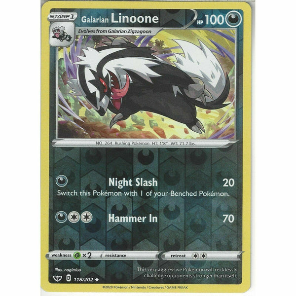 118/202 Galarian Linoone | Uncommon Reverse Holo Pokemon Sword &amp;amp; Shield Base Set - Recaptured LTD