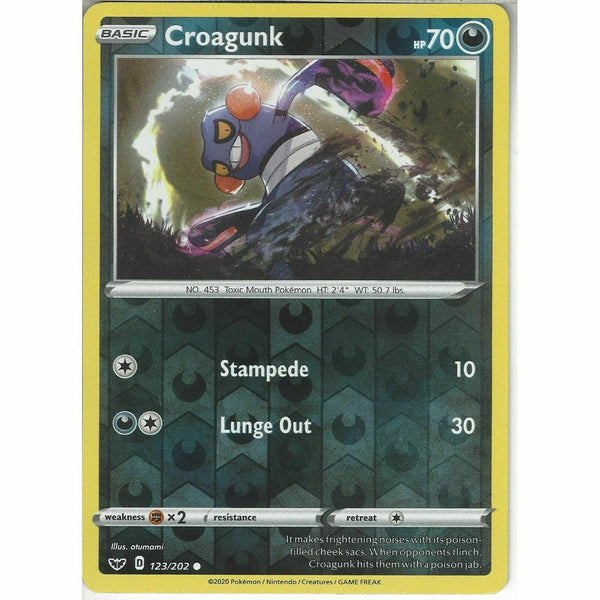 123/202 Croagunk | Common Reverse Holo Card Pokemon TCG Sword &amp;amp; Shield Base Set - Recaptured LTD