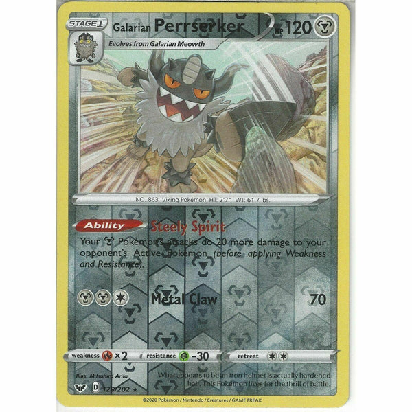 128/202 Galarian Perrserker | Rare Reverse Holo Pokemon Sword &amp;amp; Shield Base Set - Recaptured LTD