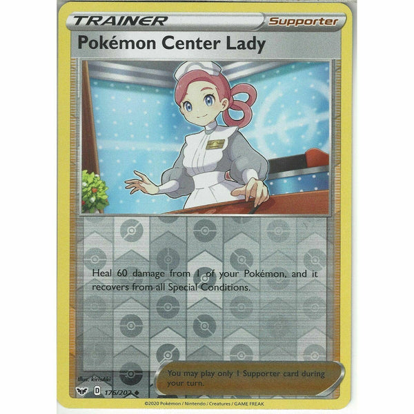 176/202 Pokemon Center Lady Uncommon Reverse Holo Pokemon Sword &amp;amp; Shield Base - Recaptured LTD