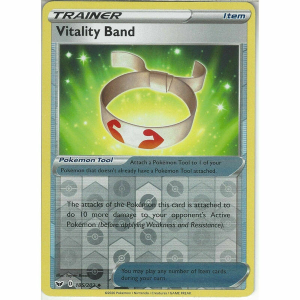 185/202 Vitality Band Uncommon Reverse Holo Card Pokemon Sword &amp;amp; Shield Base Set - Recaptured LTD