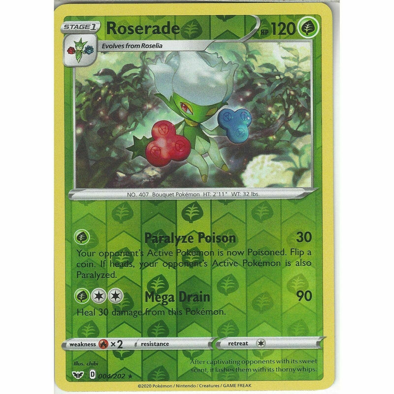 004/202 Roserade | Rare Reverse Holo Card | Pokemon Sword and Shield ( - Recaptured LTD 004/202 Roserade | Rare Reverse Holo Card | Pokemon Sword and Shield ( - Recaptured LTD