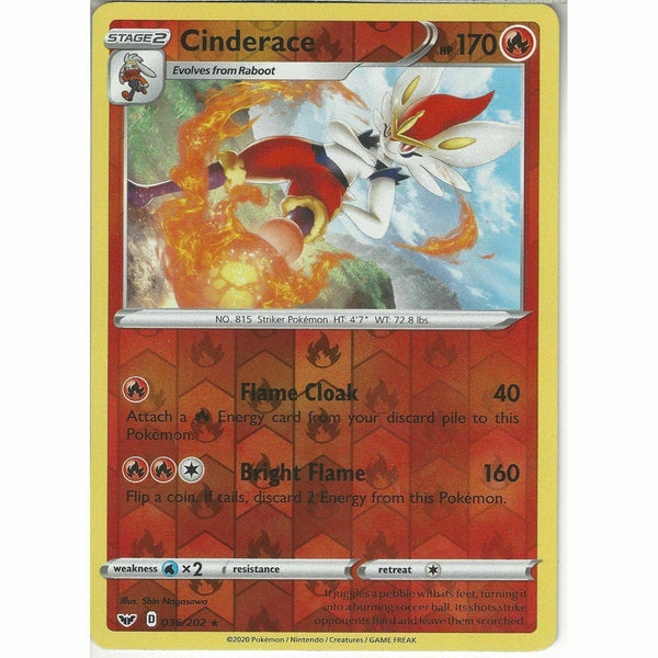 036/202 Cinderace | Rare Reverse Holo Card | Pokemon Sword and Shield (Base Set) - Recaptured LTD