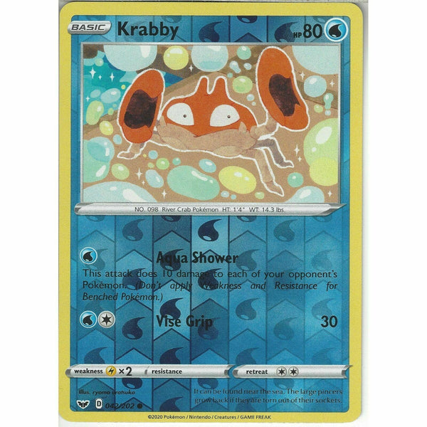 042/202 Krabby | Common Reverse Holo Card Pokemon TCG Sword &amp;amp; Shield (Base Set) - Recaptured LTD