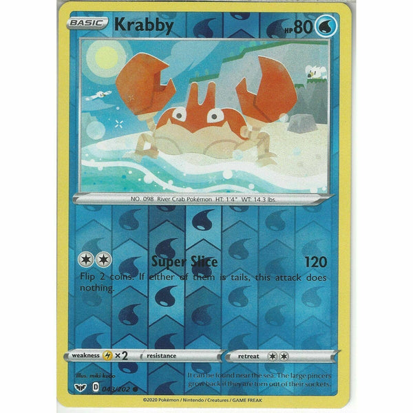 043/202 Krabby | Common Reverse Holo Card Pokemon TCG Sword &amp;amp; Shield (Base Set) - Recaptured LTD