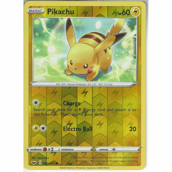065/202 Pikachu | Common Reverse Holo Card Pokemon TCG Sword &amp;amp; Shield (Base Set) - Recaptured LTD