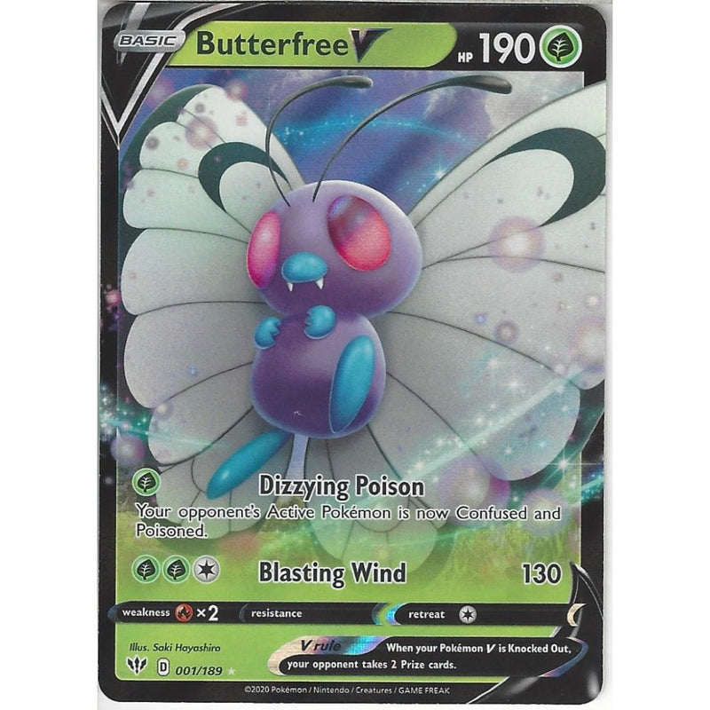 butterfree v pokemon card value 001/189 Butterfree V | Rare Holo V Card | SWSH-03 Darkness Ablaze