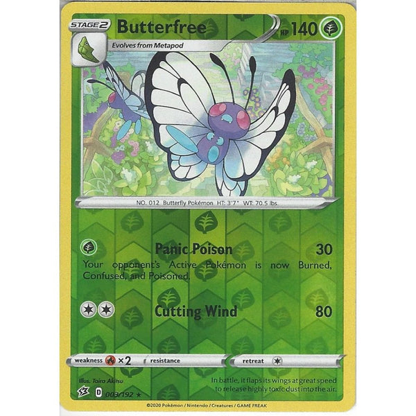 Pokemon Trading Card Game 003/192 Butterfree | Rare Reverse Holo Card | Sword &amp; Shield Rebel Clash