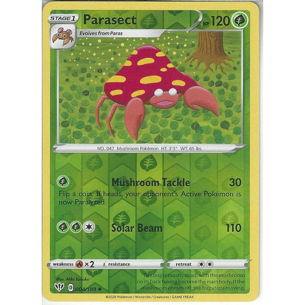 Pokemon Trading Card Game 004/189 Parasect | Uncommon Reverse Holo Card | SWSH-03 Darkness Ablaze