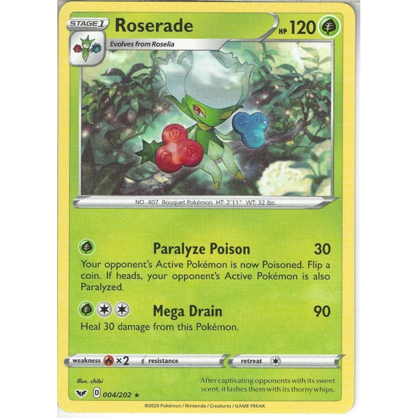 Pokemon Trading Card Game 004/202 Roserade | Rare Card | Sword &amp; Shield (Base Set)