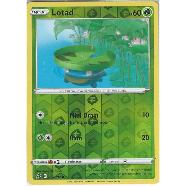 Pokemon Trading Card Game 007/192 Lotad | Common Reverse Holo Card | Sword &amp; Shield Rebel Clash