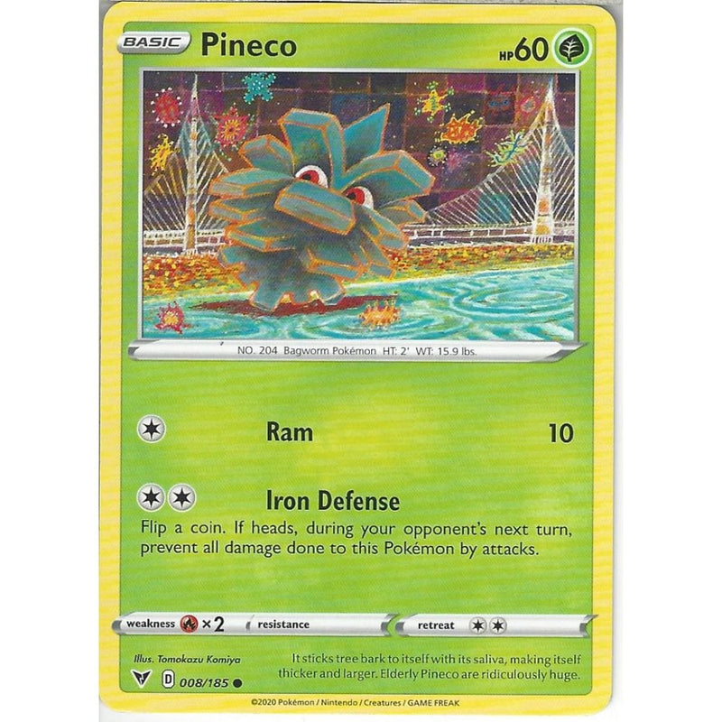 Pokemon Trading Card Game 008/185 Pineco | Common Card | SWSH-04 Vivid Voltage