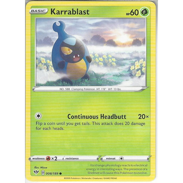 Pokemon Trading Card Game 008/189 Karrablast | Common Card | SWSH-03 Darkness Ablaze
