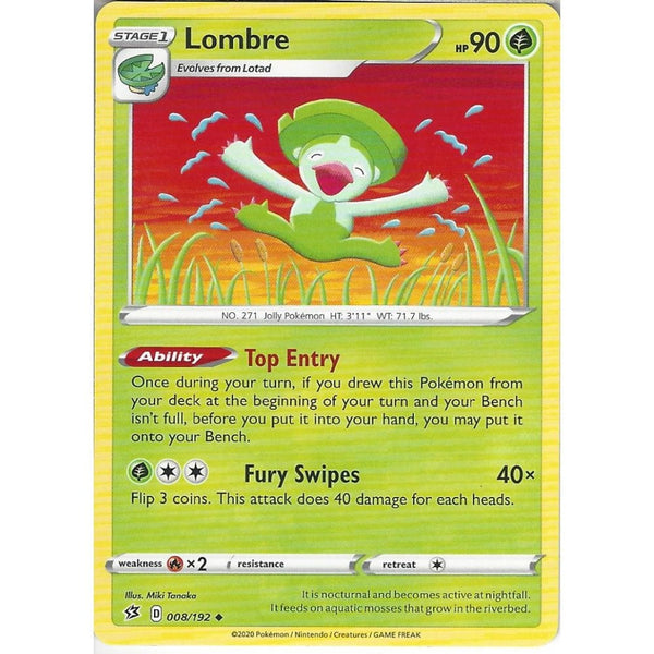 Pokemon Trading Card Game 008/192 Lombre | Uncommon Card | Sword &amp; Shield Rebel Clash
