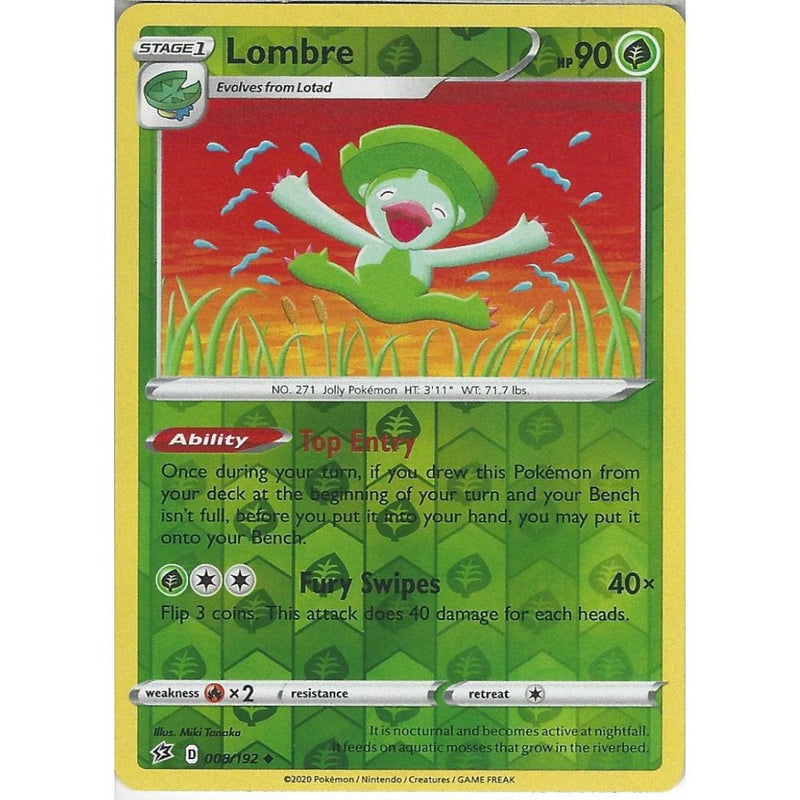 lombre pokemon card value 008/192 Lombre | Uncommon Reverse Holo Card | Sword & Shield Rebel Cla