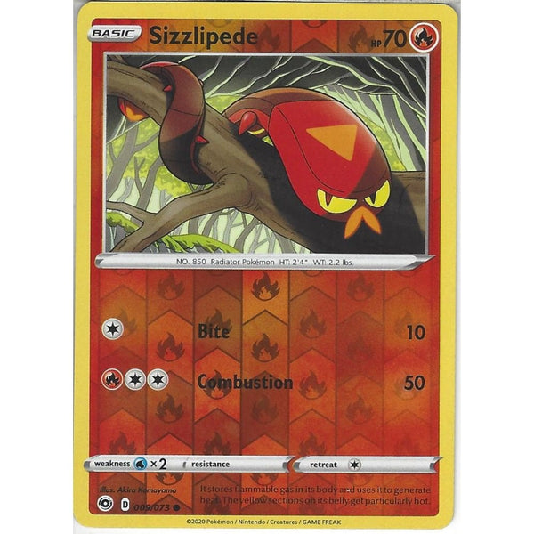 Pokemon Trading Card Game 009/073 Sizzlipede | Common Reverse Holo Card | SWSH3.5 Champion&#039;s Path