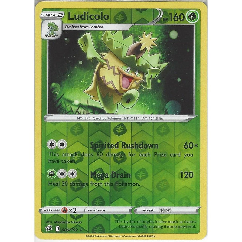 pokemon ludicolo card 009/192 Ludicolo | Rare Reverse Holo Card | Sword & Shield Rebel Clash