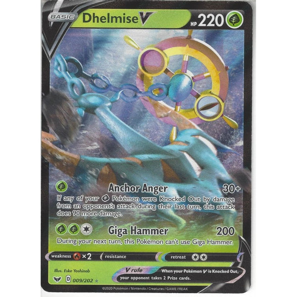 Pokemon Trading Card Game 009/202 Dhelmise V | Rare Holo V Card | Sword &amp; Shield (Base Set)