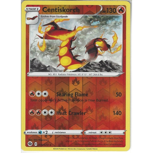 Pokemon Trading Card Game 010/073 Centiskorch | Rare Reverse Holo Card | SWSH3.5 Champion&#039;s Path