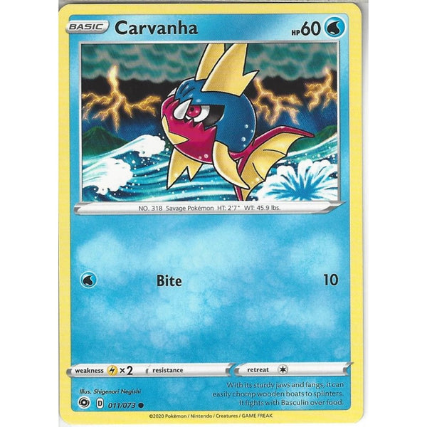 Pokemon Trading Card Game 011/073 Carvanha | Common Card | SWSH3.5 Champion&#039;s Path