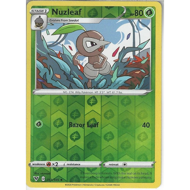 Pokemon Trading Card Game 011/185 Nuzleaf | Uncommon Reverse Holo Card | SWSH-04 Vivid Voltage