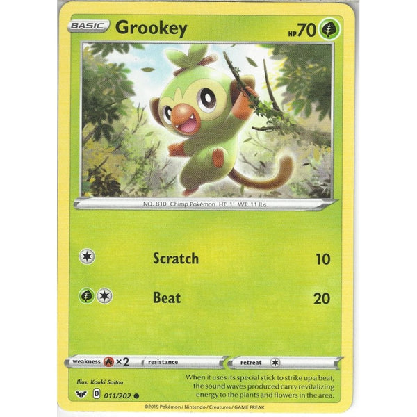 Pokemon Trading Card Game 011/202 Grookey | Common Card | Sword &amp; Shield (Base Set)