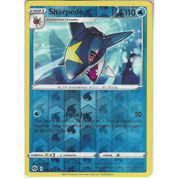 Pokemon Trading Card Game 012/073 Sharpedo | Uncommon Reverse Holo Card | SWSH3.5 Champion&#039;s Path