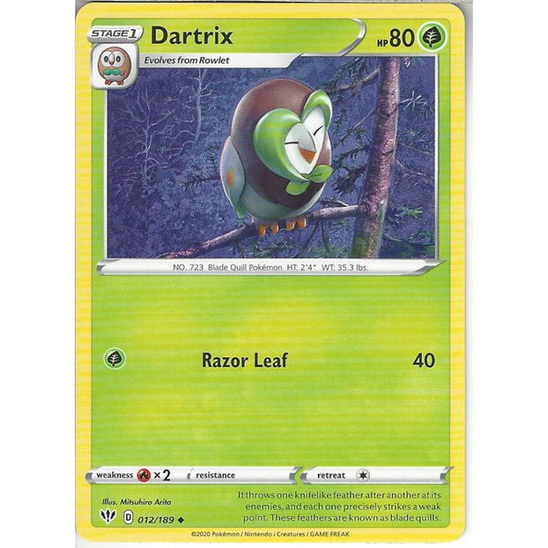 Pokemon Trading Card Game 012/189 Dartrix | Uncommon Card | SWSH-03 Darkness Ablaze