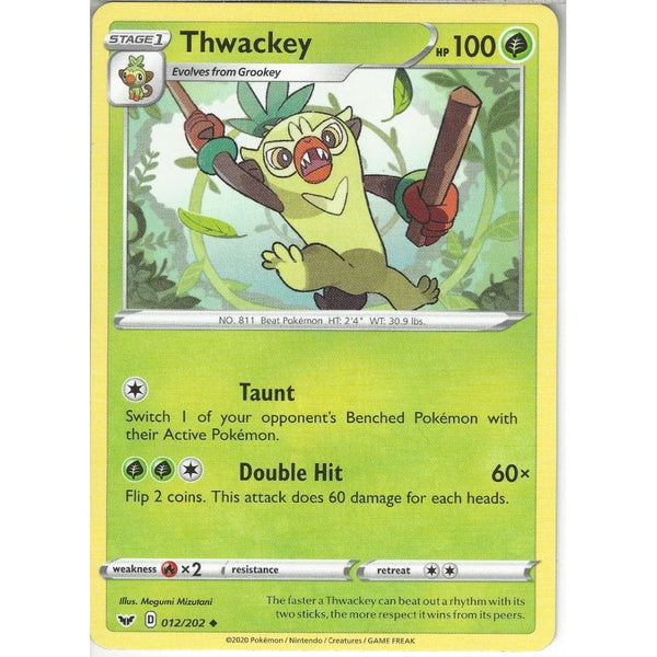Pokemon Trading Card Game 012/202 Thwackey | Uncommon Card | Sword &amp; Shield (Base Set)