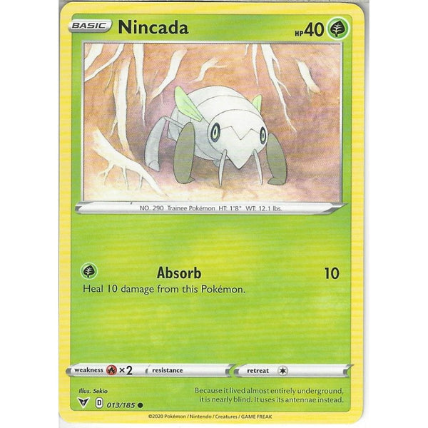 Pokemon Trading Card Game 013/185 Nincada | Common Card | SWSH-04 Vivid Voltage