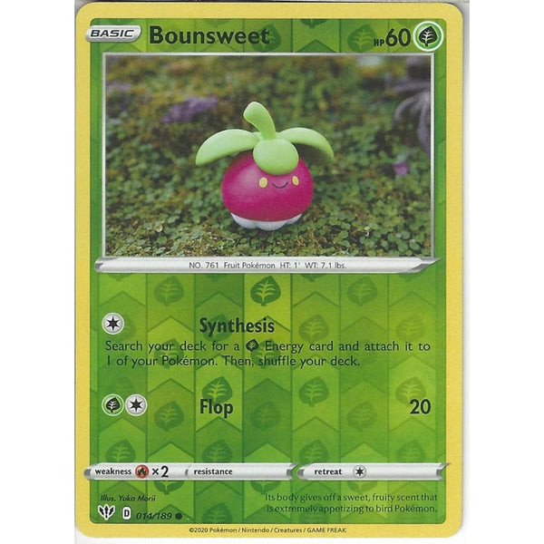 Pokemon Trading Card Game 014/189 Bounsweet | Common Reverse Holo Card | SWSH-03 Darkness Ablaze