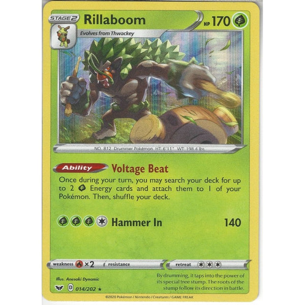 Pokemon Trading Card Game 014/202 Rillaboom | Rare Holo Card | Sword &amp; Shield (Base Set)