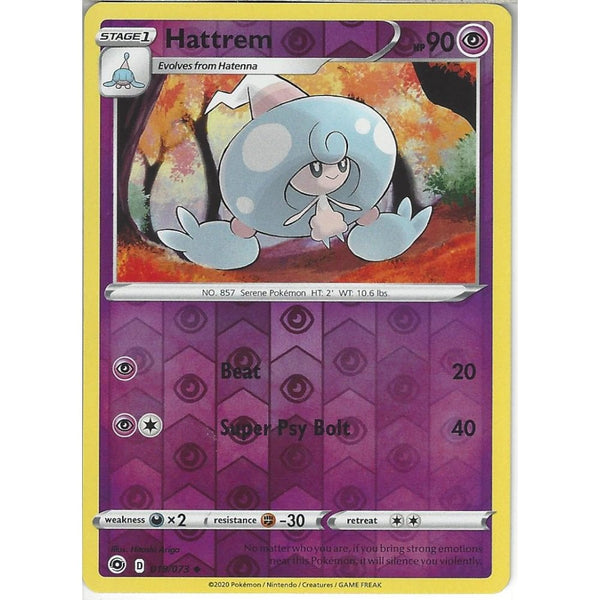 Pokemon Trading Card Game 019/073 Hattrem | Uncommon Reverse Holo Card | SWSH3.5 Champion's Path