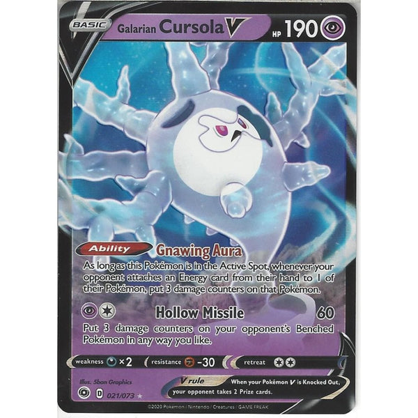 Pokemon Trading Card Game 021/073 Galarian Cursola V | Rare Holo V Card | SWSH3.5 Champion&#039;s Path