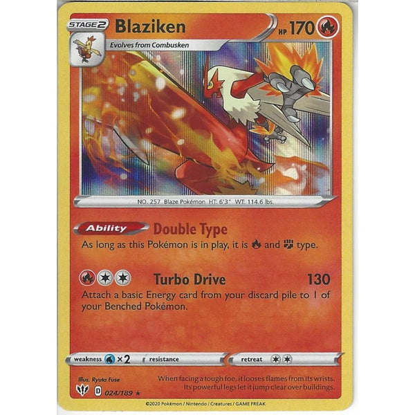 Pokemon Trading Card Game 024/189 Blaziken | Rare Holo Card | SWSH-03 Darkness Ablaze