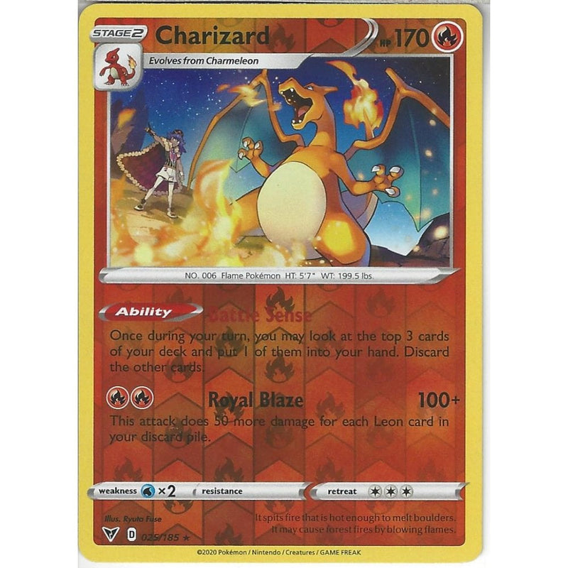 Pokemon Trading Card Game 025/185 Charizard | Rare Reverse Holo Card | SWSH-04 Vivid Voltage
