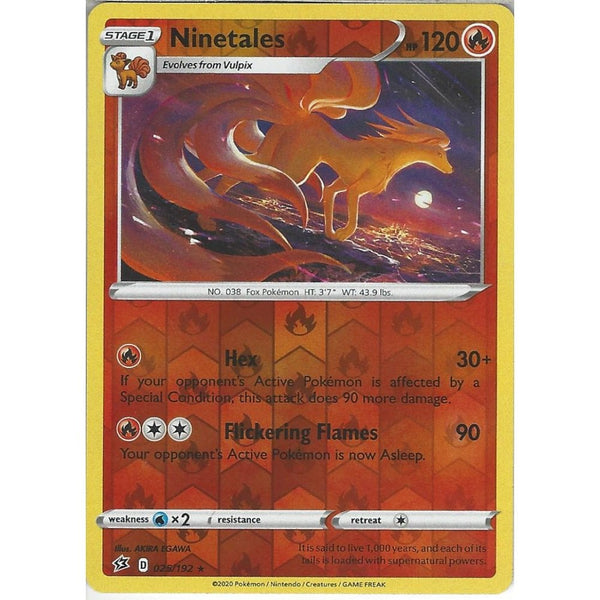 Pokemon Trading Card Game 025/192 Ninetales | Rare Reverse Holo Card | Sword &amp; Shield Rebel Clash
