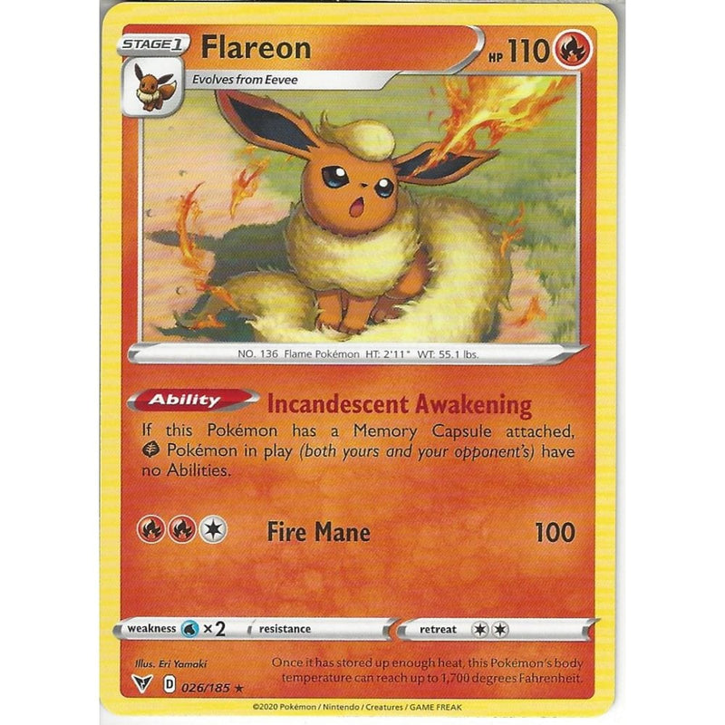 Pokemon Trading Card Game 026/185 Flareon | Rare Card | SWSH-04 Vivid Voltage
