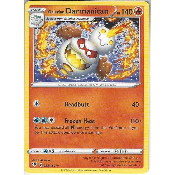 Pokemon Trading Card Game 028/189 Galarian Darmanitan | Rare Card | SWSH-03 Darkness Ablaze